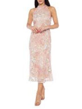 MARINA Blush Sequin Halter Midi Dress